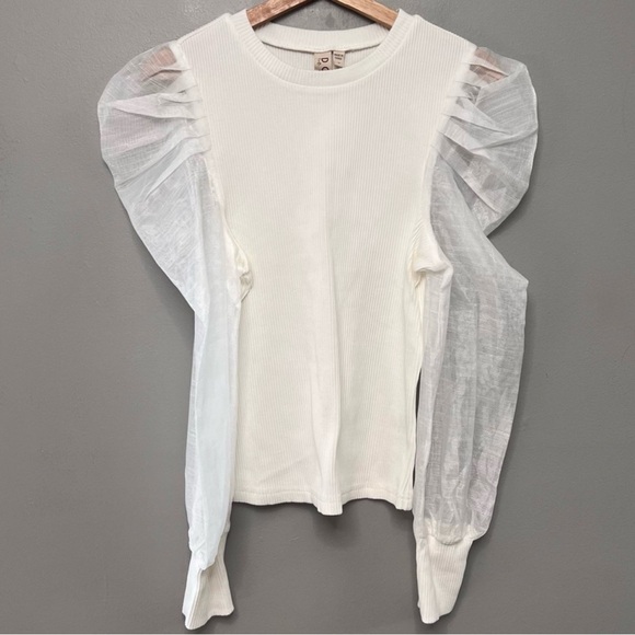 dolan Tops - 🤍Dolan Anthropologie Stretchy White Sheer Sleeve Blouse 🤍